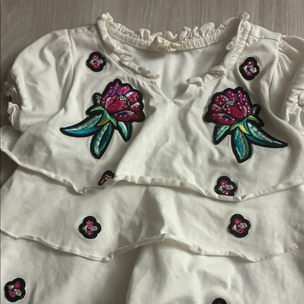 Hannah Banana White Dress with Floral Accents